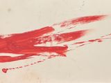 une image représentant un dessin à l'encre rouge d'un taureau volant dans les airs