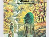 a book with a picture of a woman standing next to a river