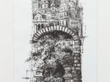 une image représentant un dessin d'un château avec un arbre devant