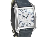 an image of a silver watch with roman numerals on the face