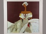 tableau représentant une femme en robe blanche sur un cheval blanc