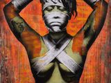 a painting of a woman with bandages wrapped around her head
