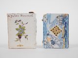 pair of antique french blue and white tile bookends
