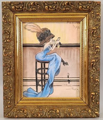 tableau représentant une femme en robe bleue, assise sur une chaise