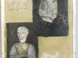 an image of a painting of a man and a woman on a yellow background