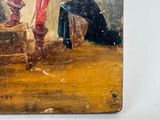 an old painting of a man and a woman sitting on a bench