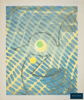 une image représentant un poisson peint sur un fond bleu et jaune