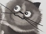 a painting of a cat that is sitting on a table