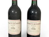 deux bouteilles de vin rouge posées l'une à côté de l'autre sur une surface blanche