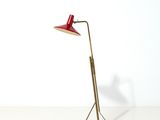 lampe sur pied en forme de lampadaire, munie d'un abat-jour rouge