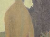 painting of a woman standing in front of a tree with her back to the camera