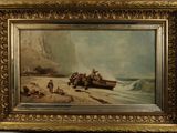 a painting of a group of people on a beach
