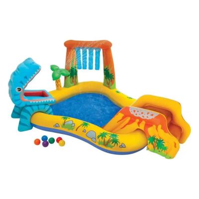 Piscine gonflable rigide avec toboggan et glissière