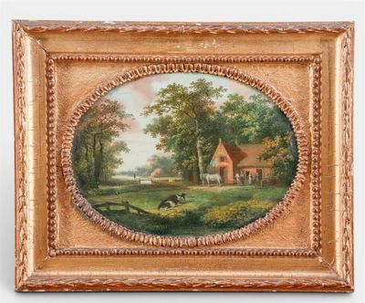 École hollandaise, 19e siècle, Paysage avec du bétail près d…