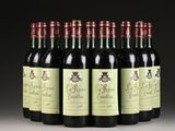 six bottles of red wine are lined up in a row