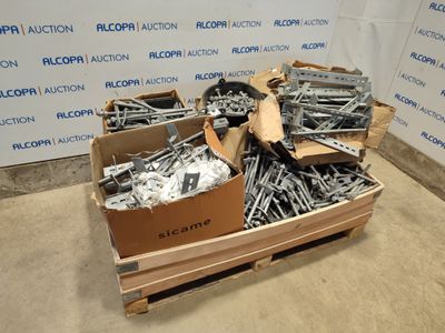 many boxes of screws and bolts on a pallet