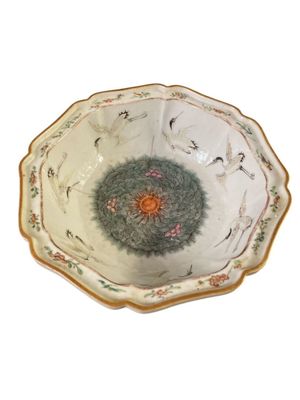 CHINE Porcelaine Bol polylobée à décor de hérons 25 x 8 cm - Photo 1
