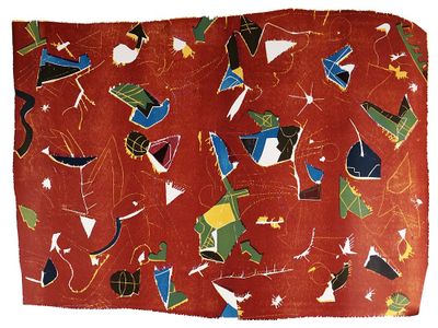 une image représentant un morceau de tissu orné de cerfs-volants et d'autres motifs