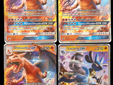 Quatre cartes Pokémon différentes sont représentées sur un fond noir