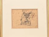 an image of a drawing of a building in a gold frame