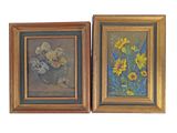 tableau représentant des fleurs dans un vase et un vase rempli de tournesols
