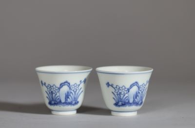Paire de bols en porcelaine chinoise à décor bleu et blanc r… - Photo 1
