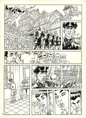 une page d'une bande dessinée mettant en scène un homme coiffé d'un chapeau et une femme en robe
