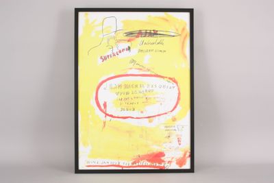 reproduction encadrée d'un tableau jaune et rouge, avec un cadre noir