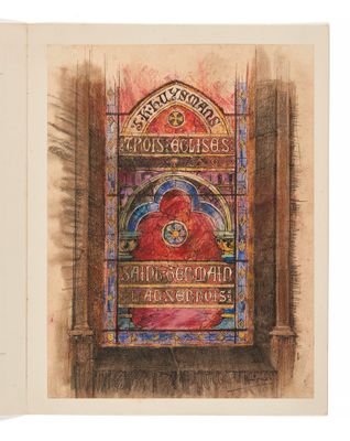 une image représentant un dessin d'un vitrail dans un bâtiment