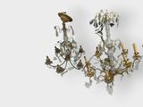 pair of antique brass and crystal chandeliers