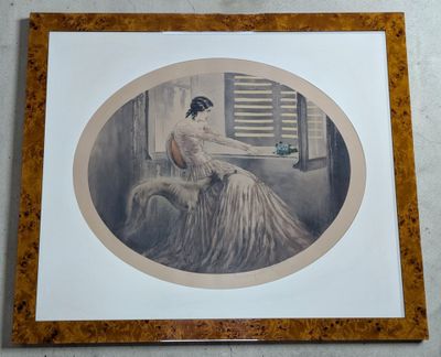 painting of a woman sitting in a chair in front of a window