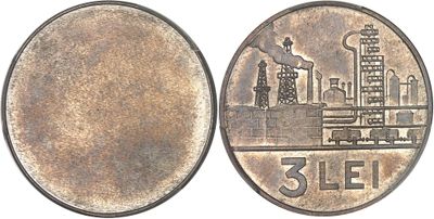 an image of a close up of a coin with a factory in the background