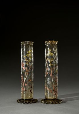 Émile GALLÉ (1846-1904) Paire de vases tubulaires entièremen…