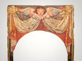 an image of a painting of an angel on a curtain