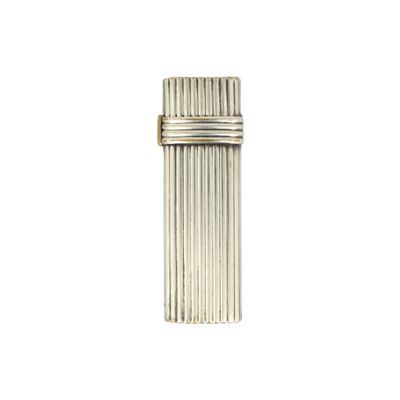 silver plated lighter with a metal band on a white background