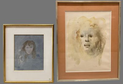 two framed pictures of a woman and a child in a room
