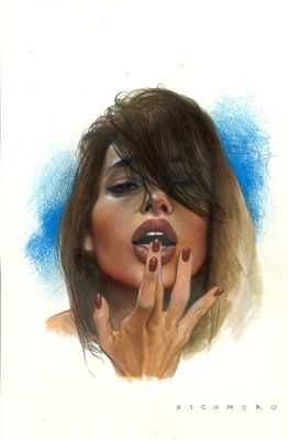 tableau représentant une femme avec une cigarette à la bouche et une autre à la main