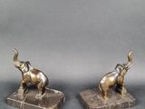 pair of bronze elephant bookends on marble bases