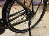 a close up of a bicycle parked in a store