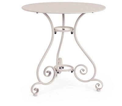 an image of a table with a white top and metal legs