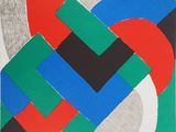 a painting of a colorful abstract design on a white background