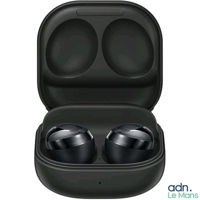 an image of a pair of black wireless earphones in a case