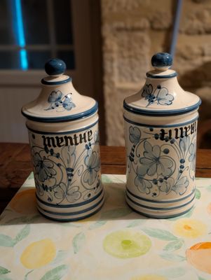 Réunion de 2 pots de pharmacie "Menthe" et " Tilleul" - Diam…