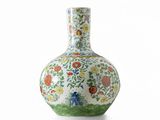vase decorated with flowers and birds on a white background