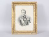 an old picture of a man in uniform in a gold frame