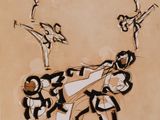 drawing of a group of people doing different poses on a brown paper