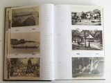 an open book with pictures of people and buildings on it