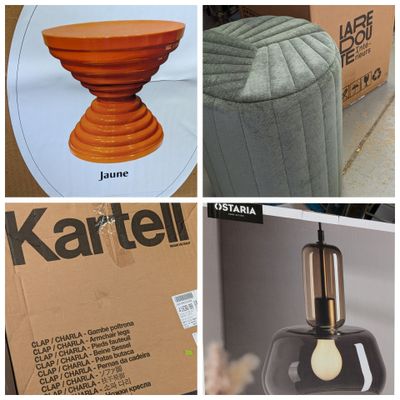plusieurs photos différentes d'une table sur laquelle est posée une lampe