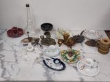 a marble table with a lot of items on top of it