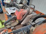 many chainsaws that are sitting on a table